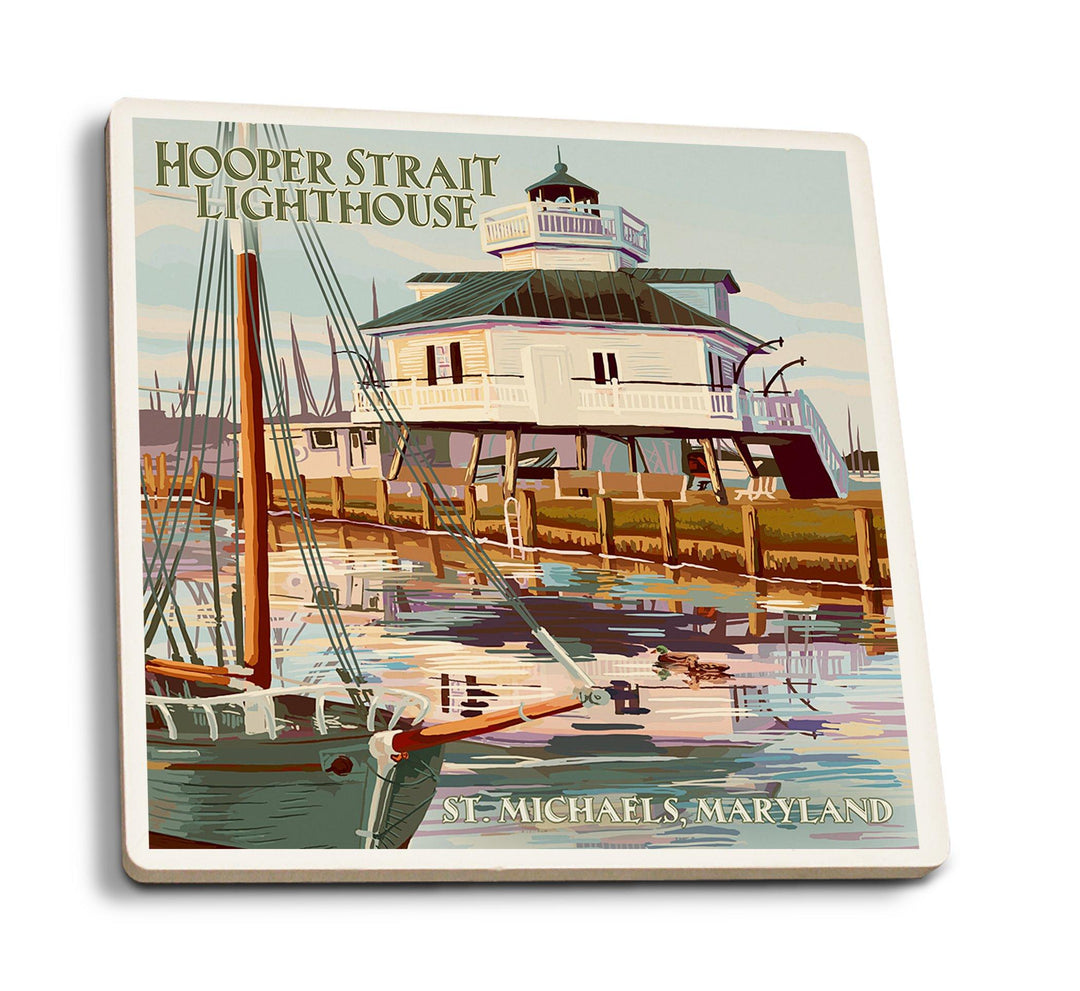 Coasters (St. Michaels, Maryland, Hooper Strait Lighthouse (Colorized), Lantern Press Artwork) Lifestyle-Coaster Lantern Press 