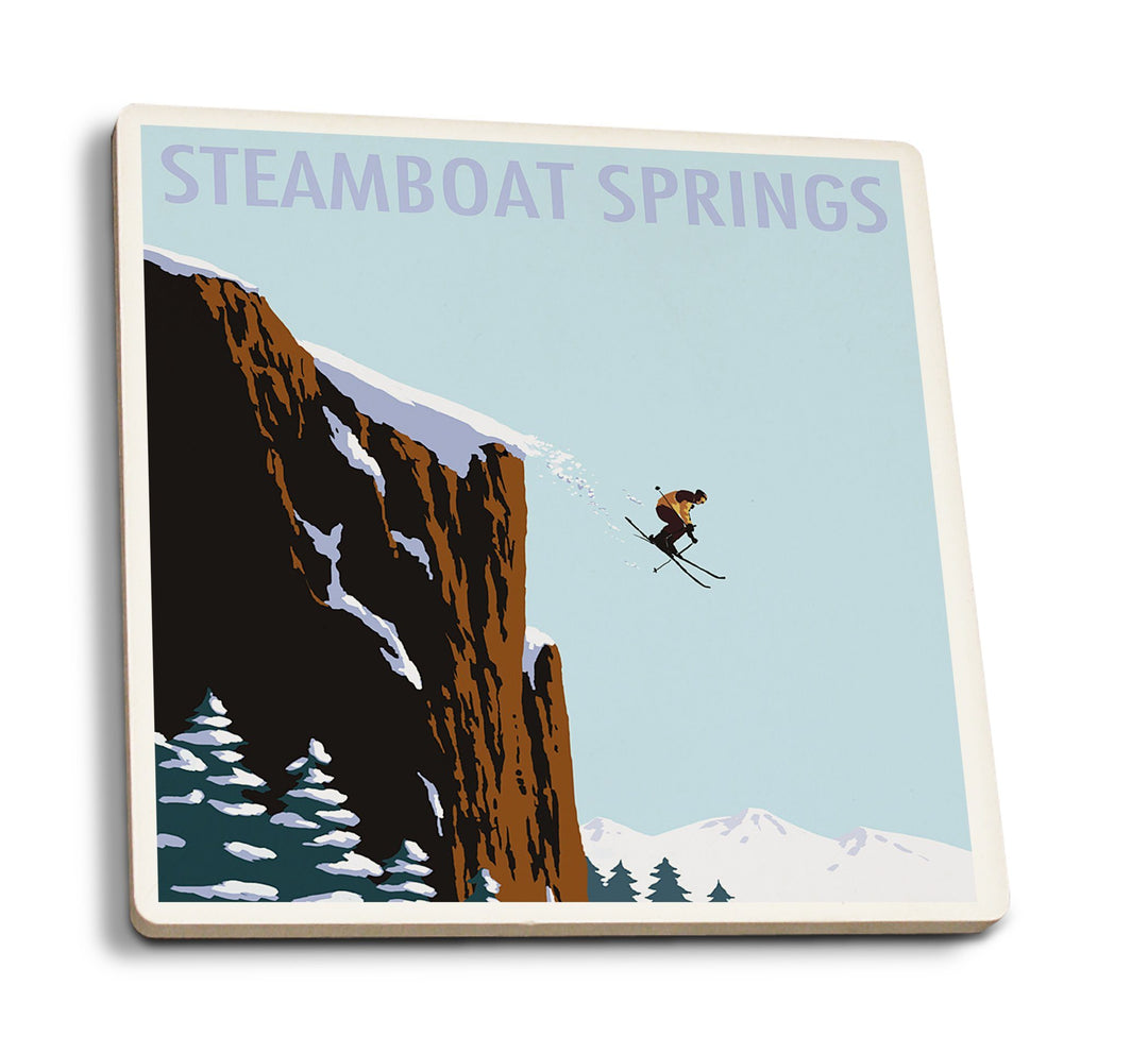 Coasters (Steamboat Springs, Colorado, Skier Jumping, Lantern Press Artwork) Lifestyle-Coaster Lantern Press 