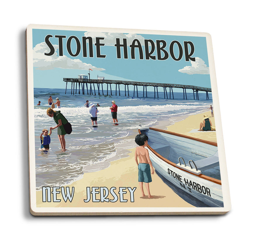 Coasters (Stone Harbor, New Jersey, Lifeboat, Lantern Press Poster) Lifestyle-Coaster Lantern Press 
