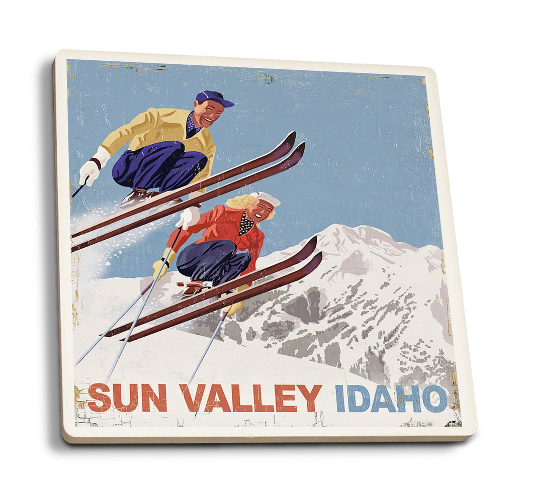 Coasters (Sun Valley, Idaho, Vintage Skiers, Lantern Press Artwork) Lifestyle-Coaster Lantern Press 