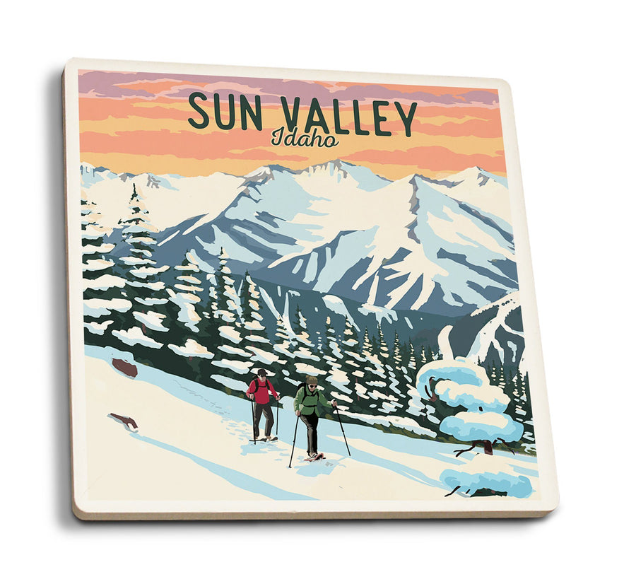 Coasters (Sun Valley, Idaho, Winter Snowshoers, Lantern Press Artwork) Lifestyle-Coaster Lantern Press 