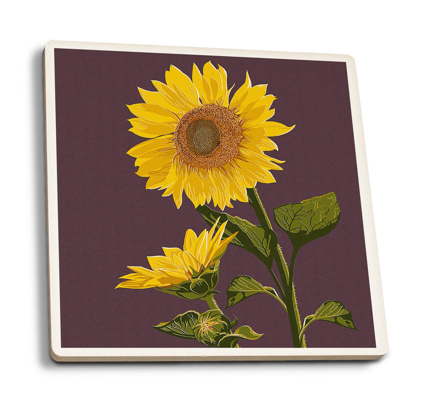Coasters (Sunflowers, Letterpress, Lantern Press Artwork) Lifestyle-Coaster Lantern Press 