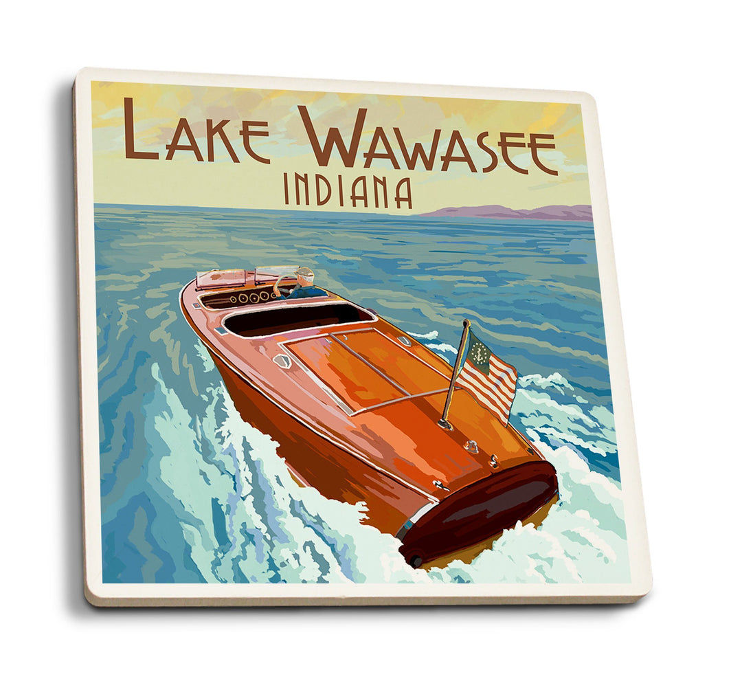 Coasters (Syracuse, Indiana, Wooden Boat, Lake Wawasee, Lantern Press Artwork) Lifestyle-Coaster Lantern Press 