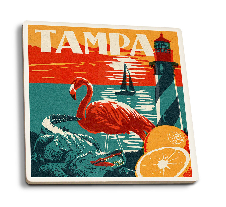 Coasters (Tampa, Florida, Woodblock, Lantern Press Artwork) Coasters Lantern Press 