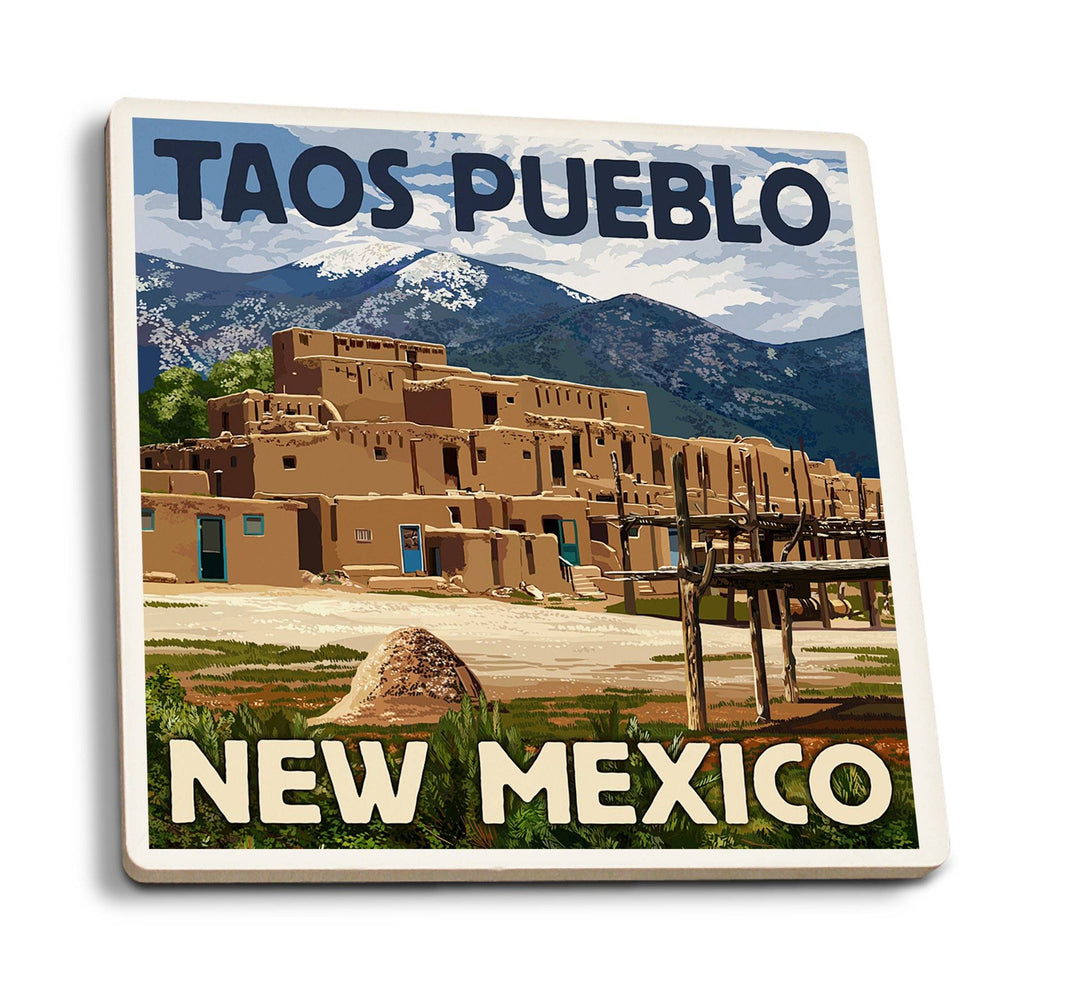 Coasters (Taos Pueblo, New Mexico, Ruins Scene, Lantern Press Artwork) Lifestyle-Coaster Lantern Press 