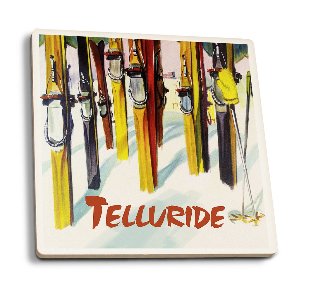 Coasters (Telluride, Colorado, Colorful Skis, Lantern Press Artwork) Lifestyle-Coaster Lantern Press 