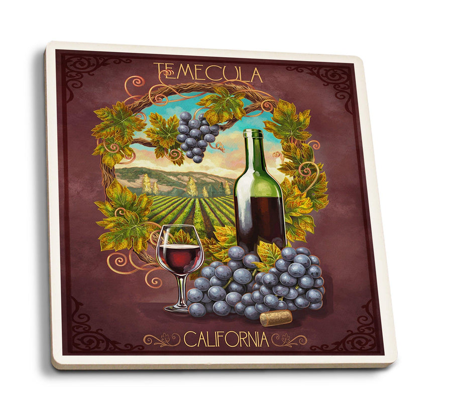 Coasters (Temecula, California, Merlot Wine Scene, Lantern Press Artwork) Lifestyle-Coaster Lantern Press 