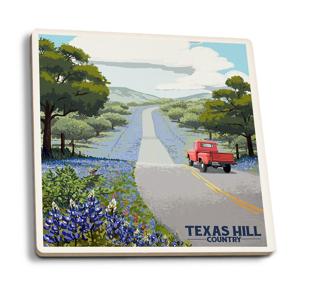 Coasters (Texas Hill County, Texas, Bluebonnets & Highway, Lantern Press Artwork) Coasters Lantern Press 