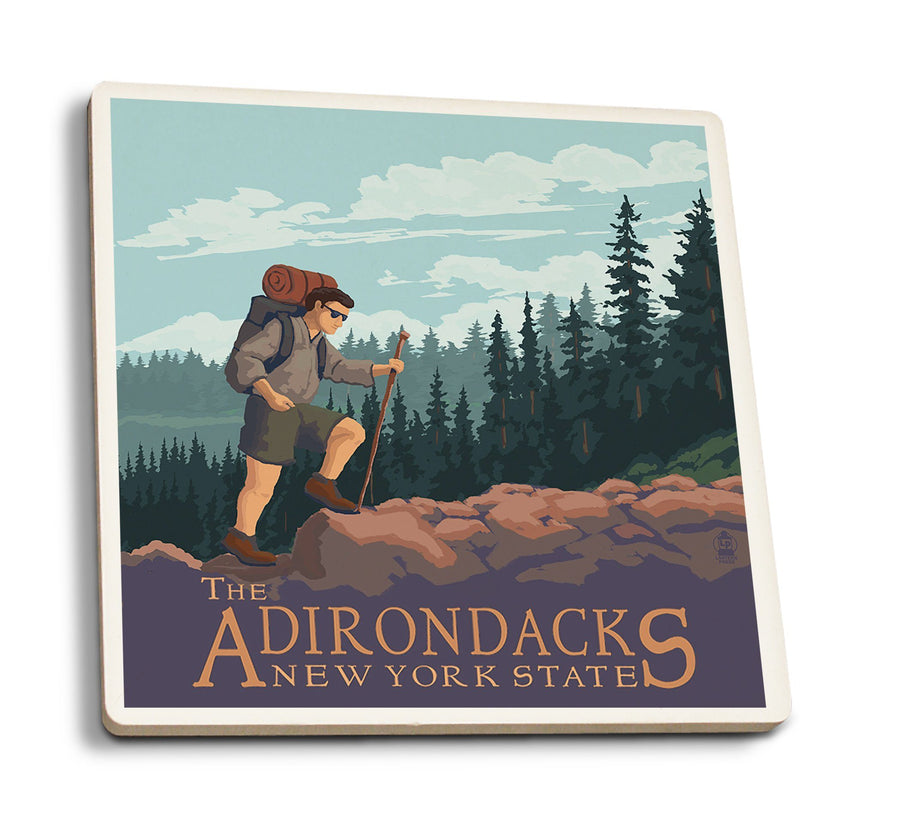 Coasters (The Adirondacks, New York, Hiking Scene, Lantern Press Artwork) Lifestyle-Coaster Lantern Press 