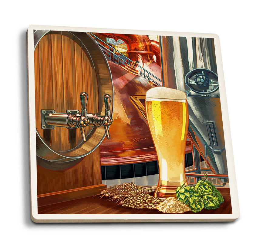 Coasters (The Art of Beer, Brewery Scene, Lantern Press Artwork) Lifestyle-Coaster Lantern Press 