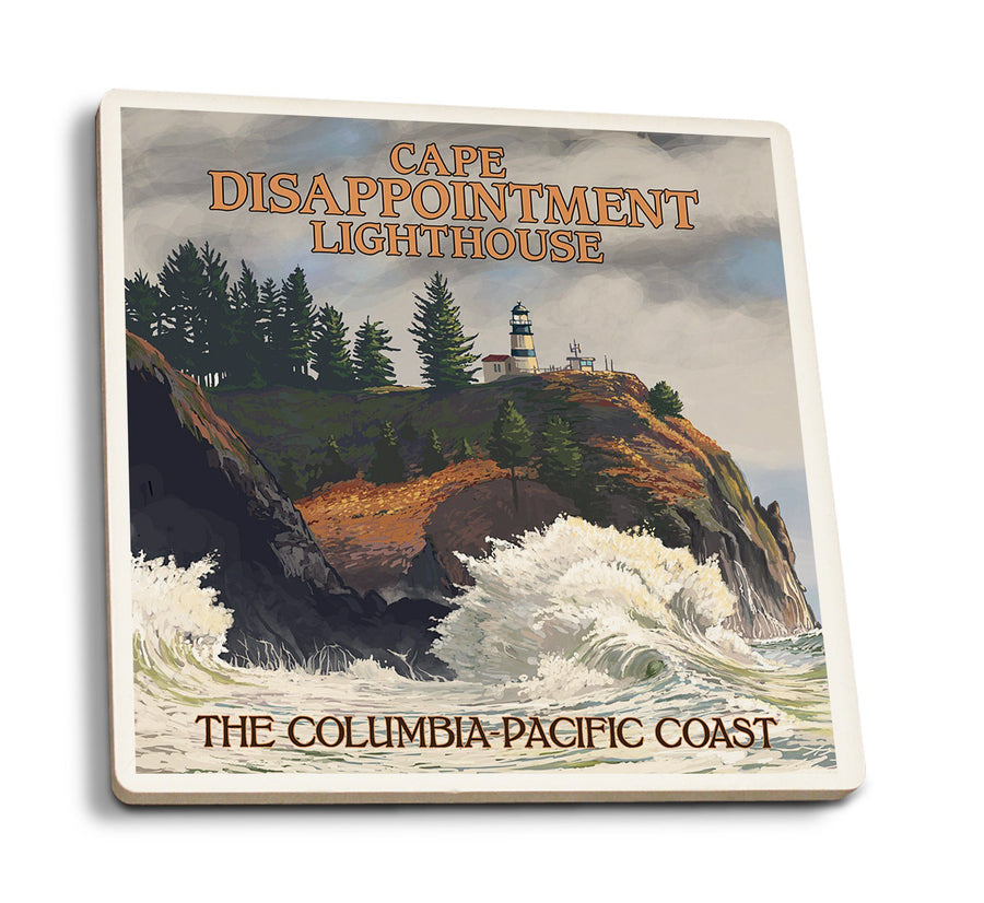 Coasters (The Columbia-Pacific Coast, Washington, Cape Disappointment Lighthouse, Lantern Press Artwork) Lifestyle-Coaster Lantern Press 