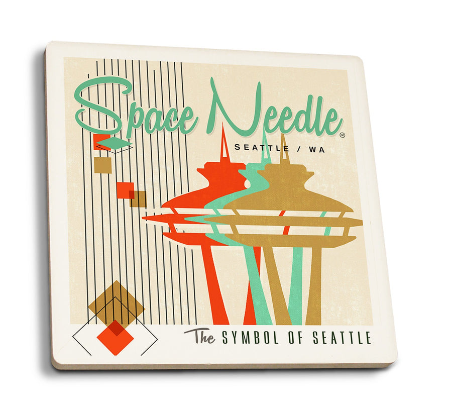 Coasters (The Space Needle, Simple Block Color, Mid Century Modern Graphic Design, Lantern Press Artwork) Coasters Lantern Press 