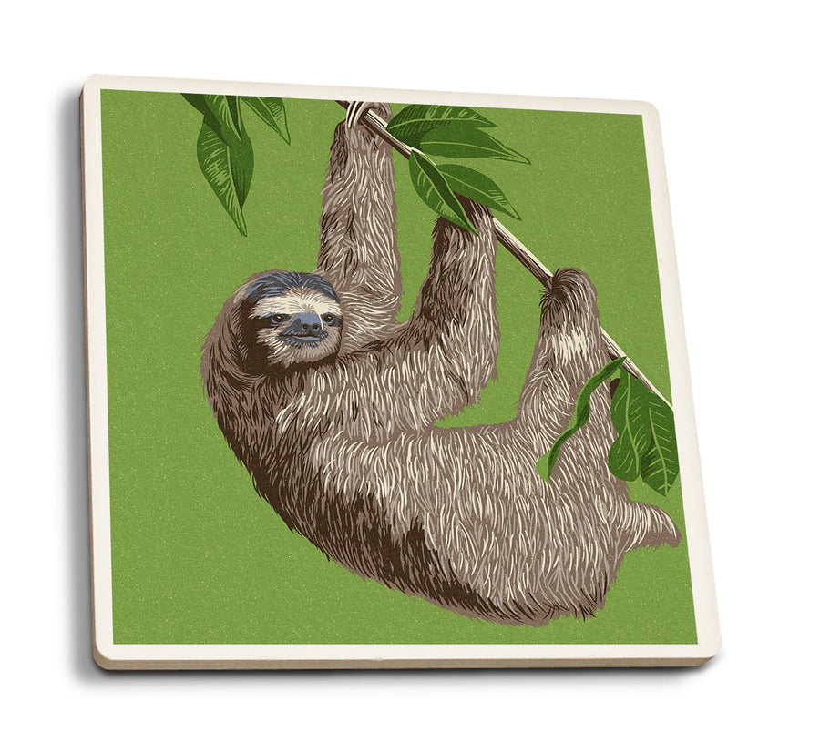 Coasters (Three Toed Sloth, Letterpress, Lantern Press Artwork) Lifestyle-Coaster Lantern Press 