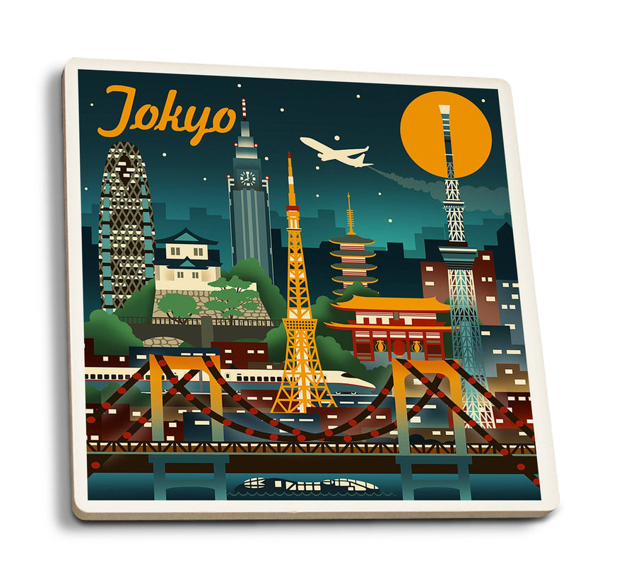 Coasters (Tokyo, Japan, Retro Skyline, Lantern Press Artwork) Lifestyle-Coaster Lantern Press 