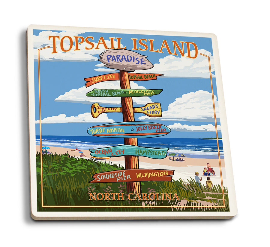 Coasters (Topsail Island, North Carolina, Pier and Sunset, Lantern Press Artwork) Coasters Lantern Press 