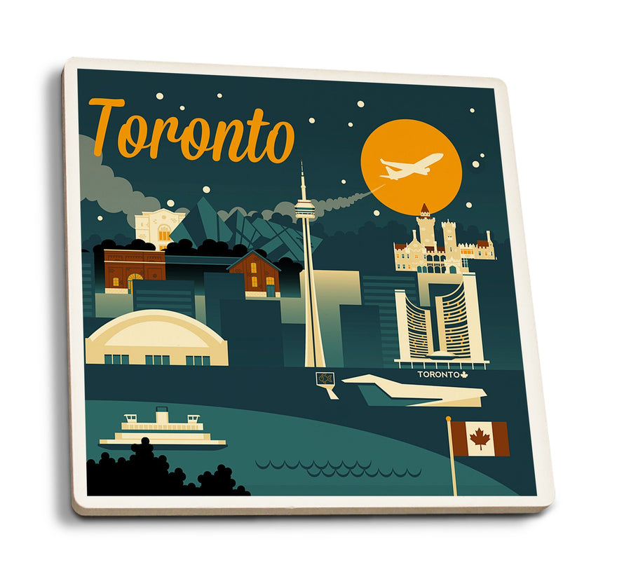 Coasters (Toronto, Canada, Retro Skyline, Lantern Press Artwork) Lifestyle-Coaster Lantern Press 