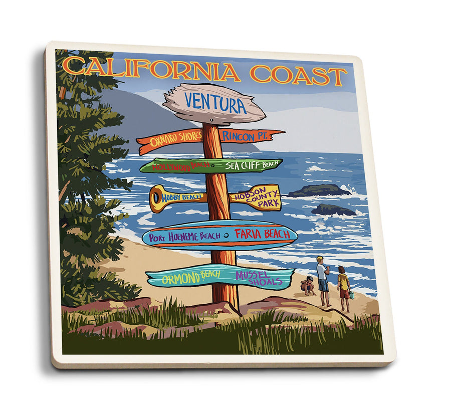 Coasters (Ventura, California, Destinations Sign, Lantern Press Artwork) Lifestyle-Coaster Lantern Press 