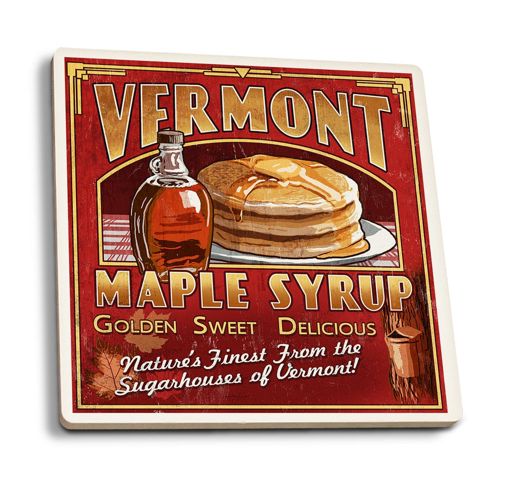 Coasters (Vermont, Maple Syrup Vintage Sign, Lantern Press Artwork) Lifestyle-Coaster Lantern Press 