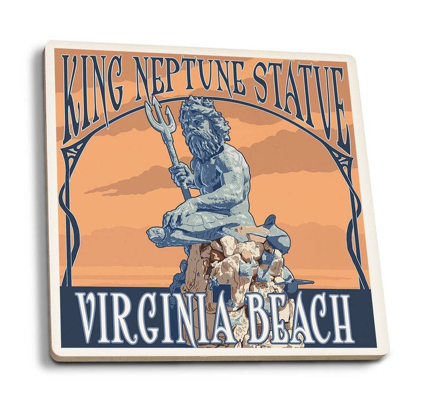 Coasters (Virginia Beach, Virginia, King Neptune Statue, Lantern Press Artwork) Lifestyle-Coaster Lantern Press 
