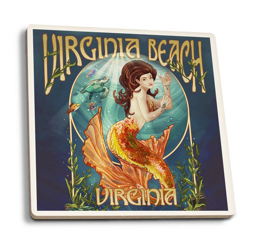 Coasters (Virginia Beach, Virginia, Mermaid, Lantern Press Artwork) Lifestyle-Coaster Lantern Press 