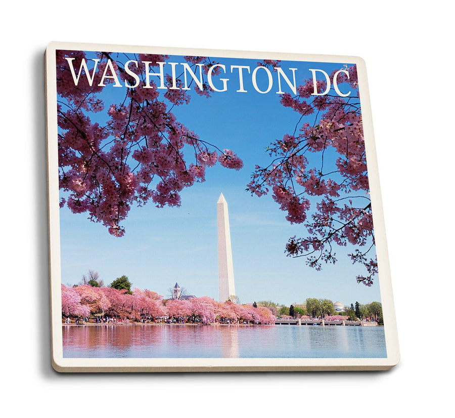 Coasters (Washington Monument & Cherry Blossoms, Washington DC, Lantern Press Photography) Lifestyle-Coaster Lantern Press 