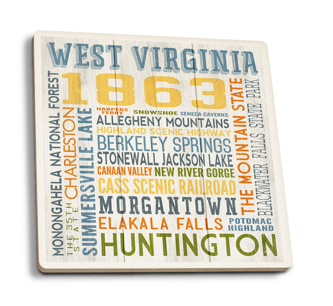 Coasters (West Virginia, Rustic Typography, Lantern Press Artwork) Lifestyle-Coaster Lantern Press 