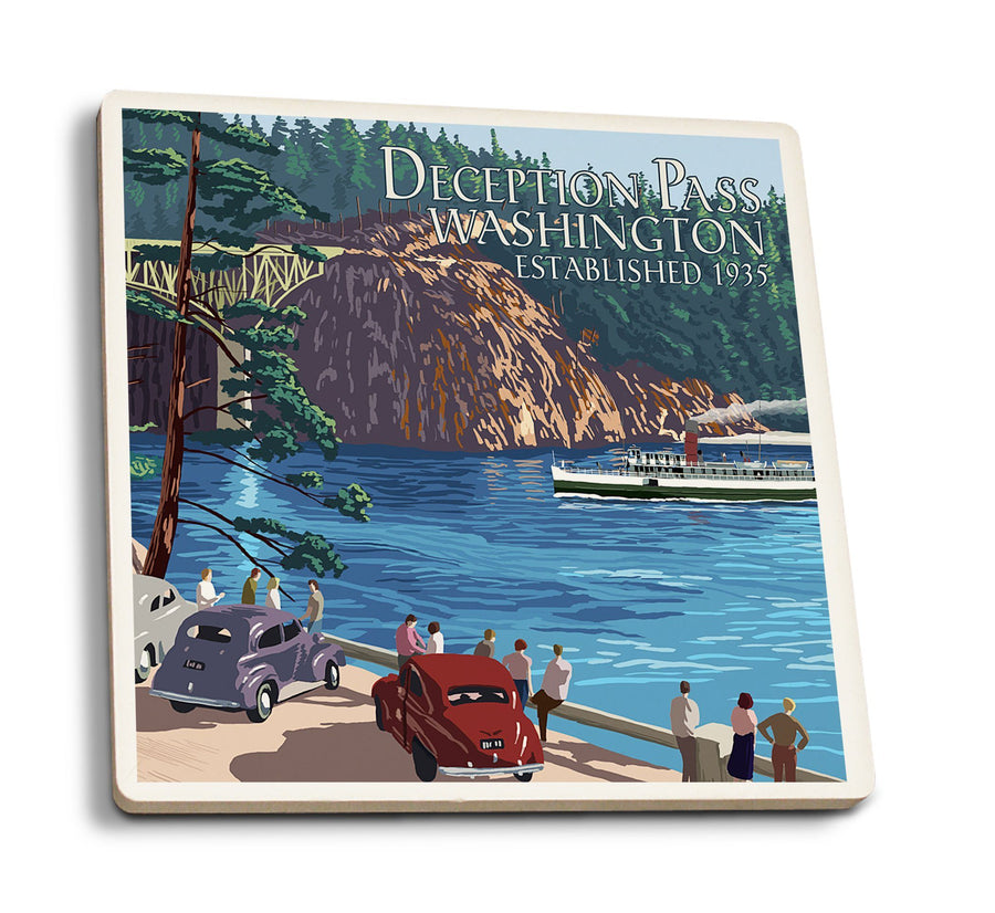 Coasters (Whidbey Island, Washington, Deception Pass Bridge, Lantern Press Artwork) Lifestyle-Coaster Lantern Press 