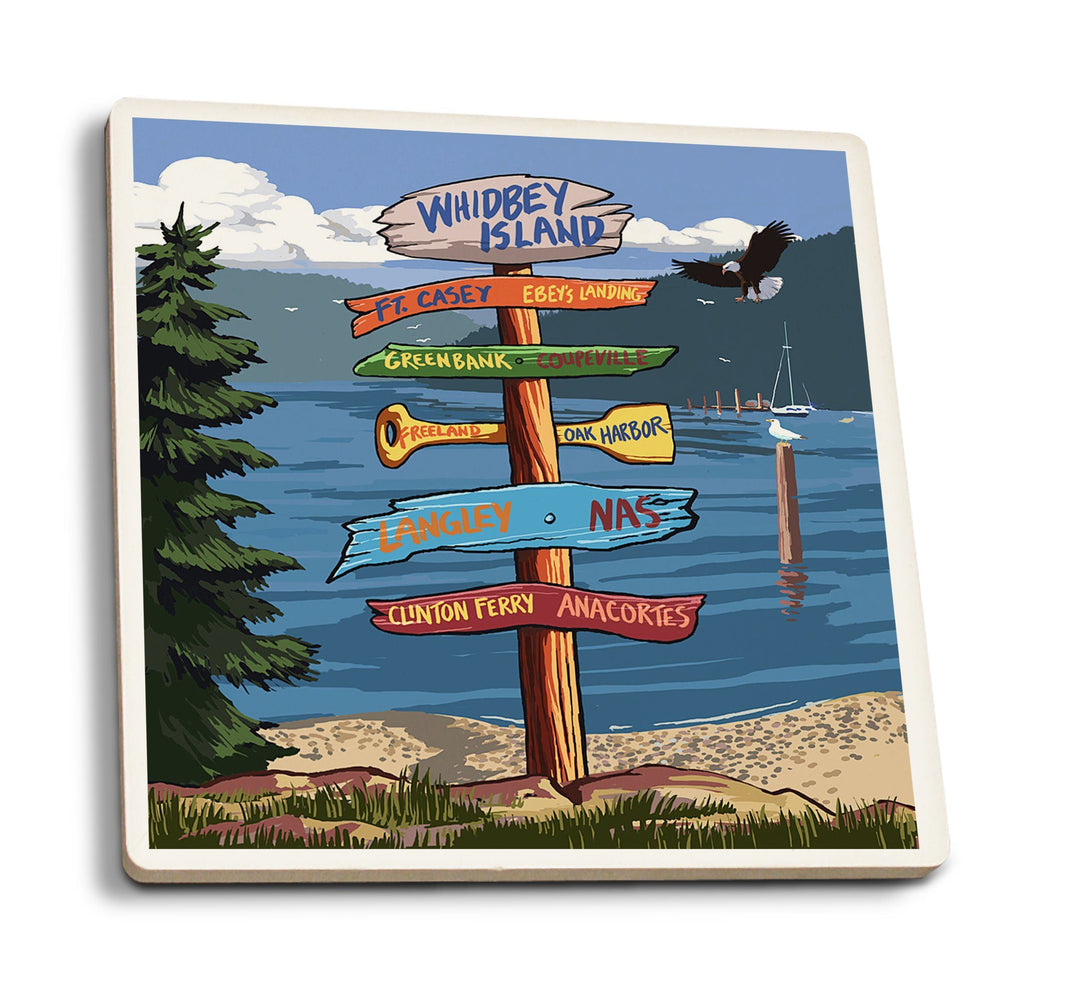 Coasters (Whidbey Island, Washington, Destinations Sign, Lantern Press Artwork) Lifestyle-Coaster Lantern Press 