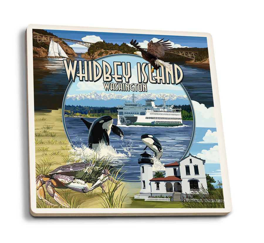 Coasters (Whidbey Island, Washington, Montage Scenes, Lantern Press Artwork) Lifestyle-Coaster Lantern Press 