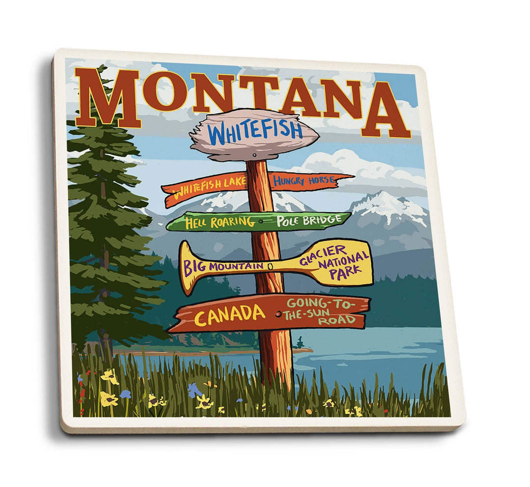 Coasters (Whitefish, Montana, Sign Destinations, Lantern Press Poster) Lifestyle-Coaster Lantern Press 