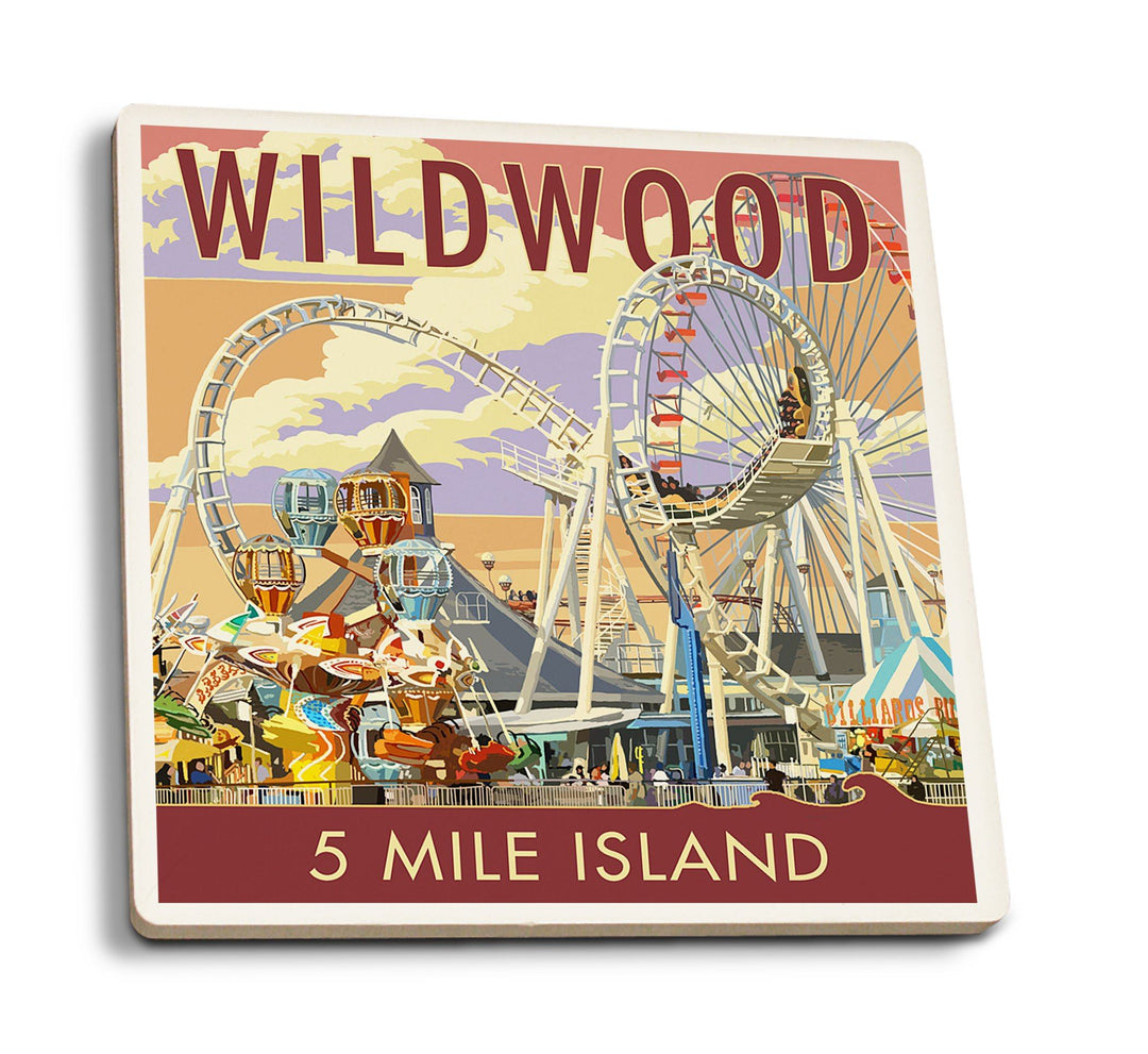 Coasters (Wildwood, New Jersey, Pier & Sunset, Lantern Press Artwork) Lifestyle-Coaster Lantern Press 