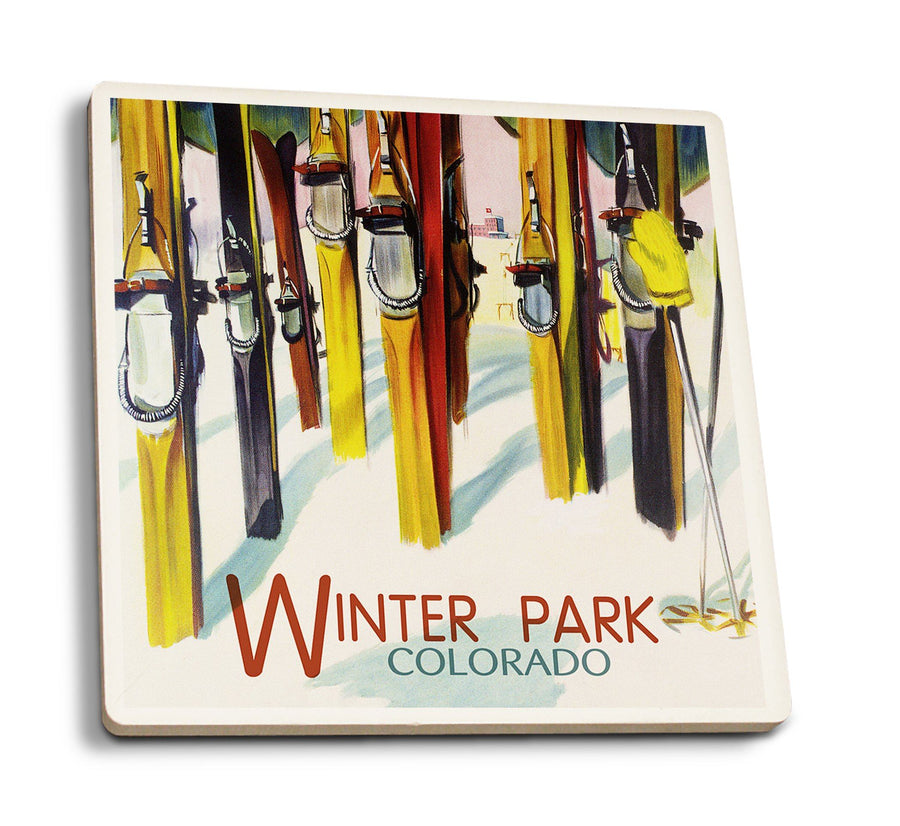 Coasters (Winter Park, Colorado, Colorful Skis, Lantern Press Artwork) Lifestyle-Coaster Lantern Press 