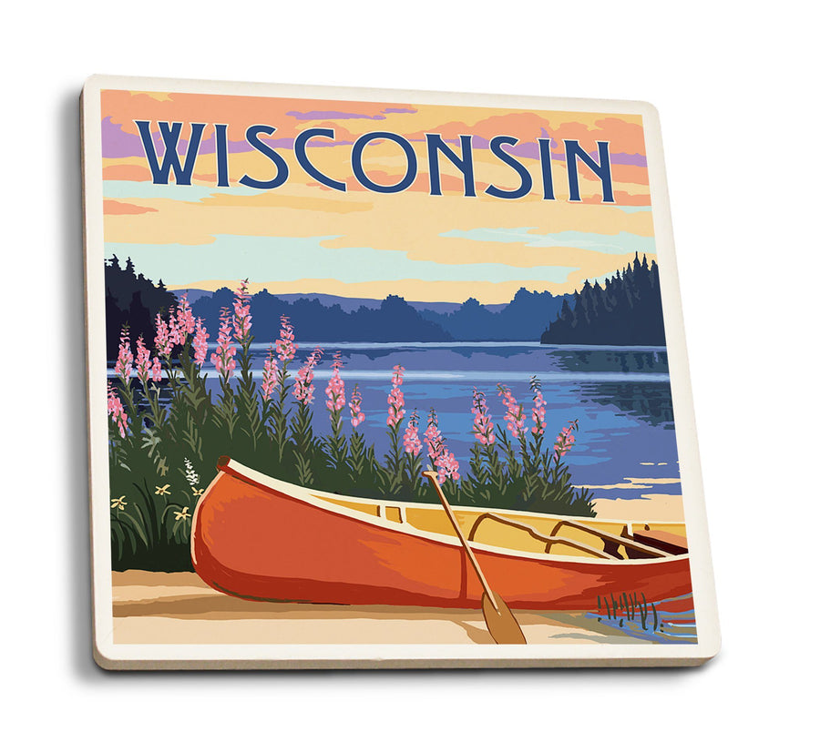 Coasters (Wisconsin, Canoe & Lake, Lantern Press Artwork) Coasters Lantern Press 