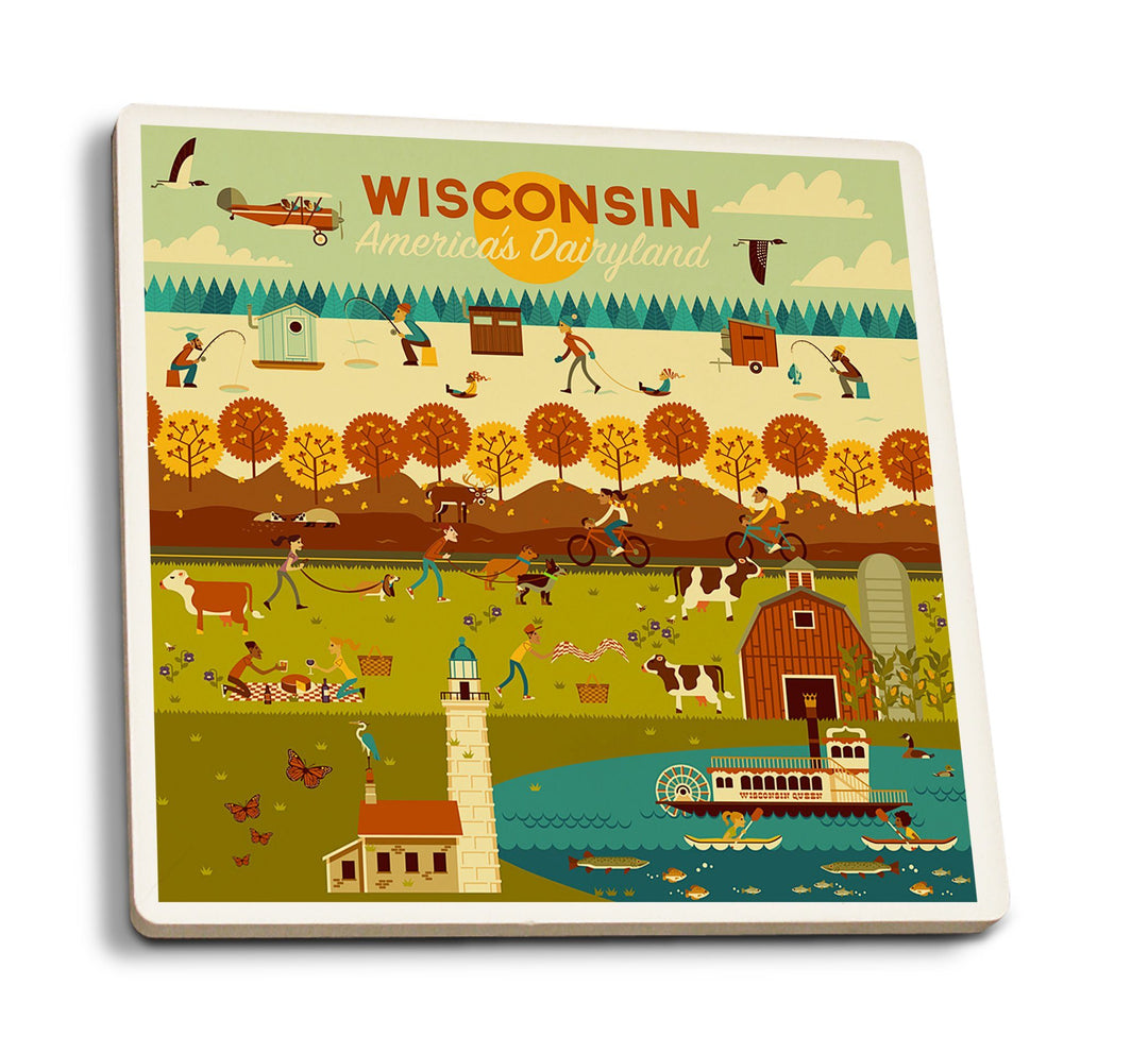 Coasters (Wisconsin, Geometric, Lantern Press Artwork) Coasters Lantern Press 