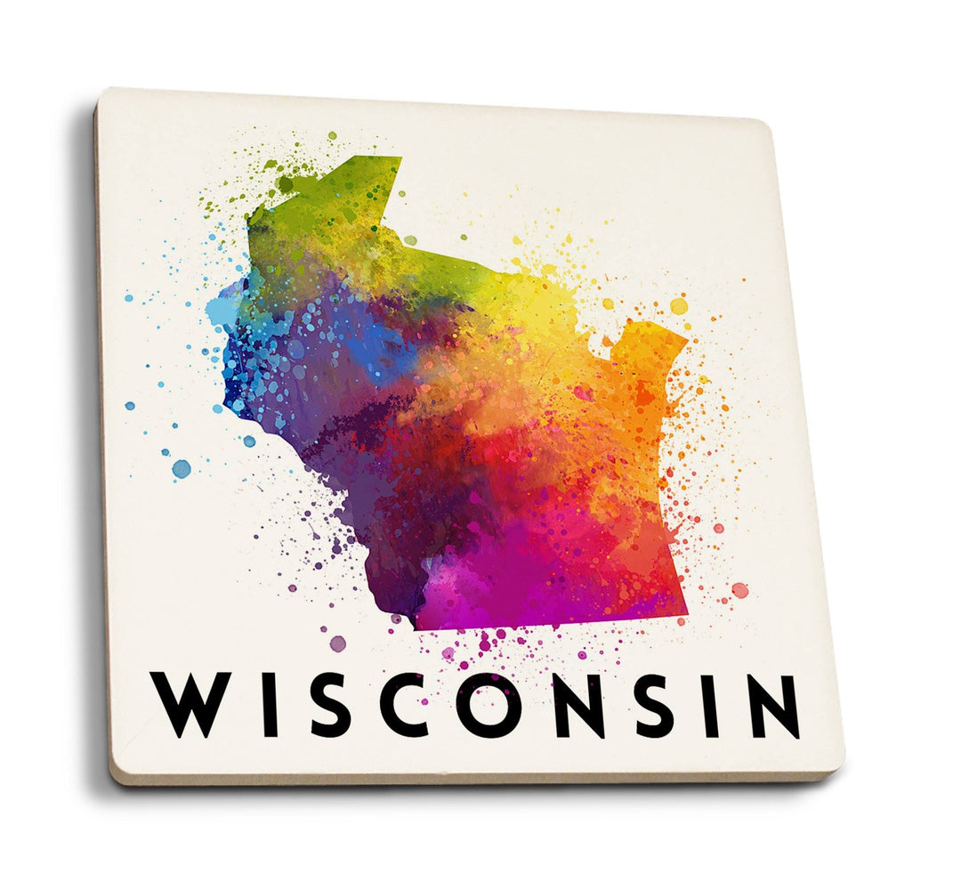 Coasters (Wisconsin, State Abstract Watercolor, Lantern Press Artwork) Coasters Lantern Press 