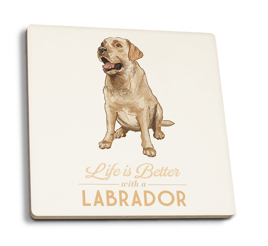Coasters (Yellow Labrador Retriever, Life is Better, Lantern Press Artwork) Coasters Lantern Press 
