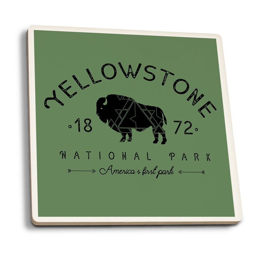 Coasters (Yellowstone National Park, WY, Buffalo, Contour, Geometric, Lantern Press Artwork) Lifestyle-Coaster Lantern Press 