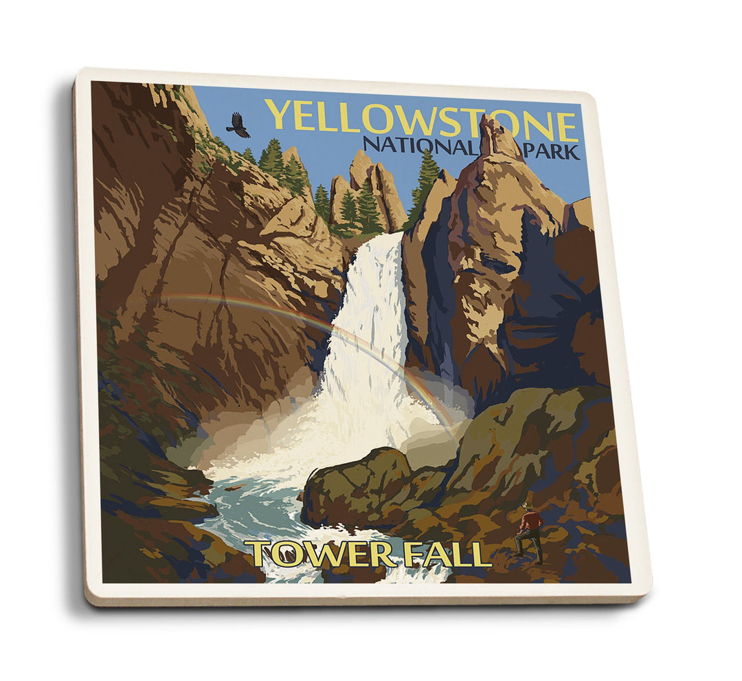 Coasters (Yellowstone National Park, Wyoming, Tower Fall, Lantern Press Artwork) Lifestyle-Coaster Lantern Press 