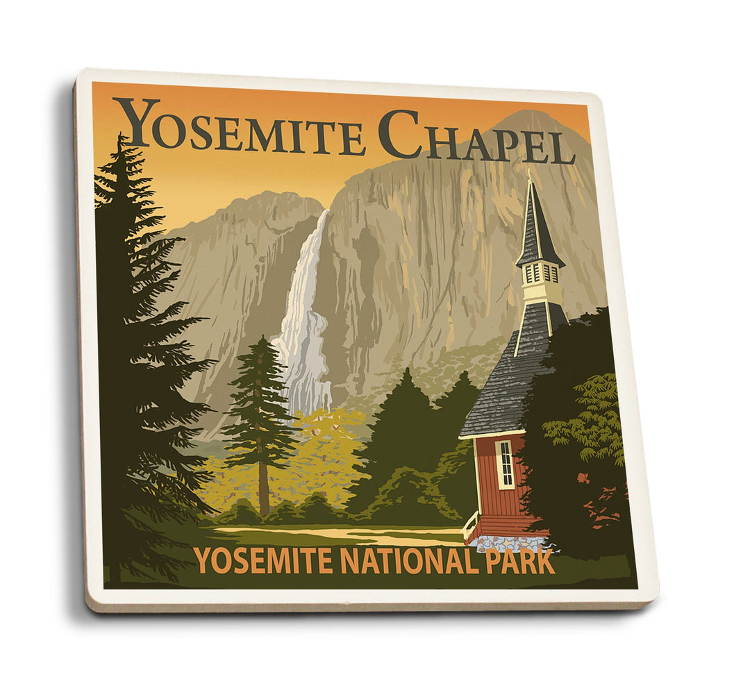 Coasters (Yosemite Chapel and Yosemite Falls, California, Lantern Press Artwork) Lifestyle-Coaster Lantern Press 