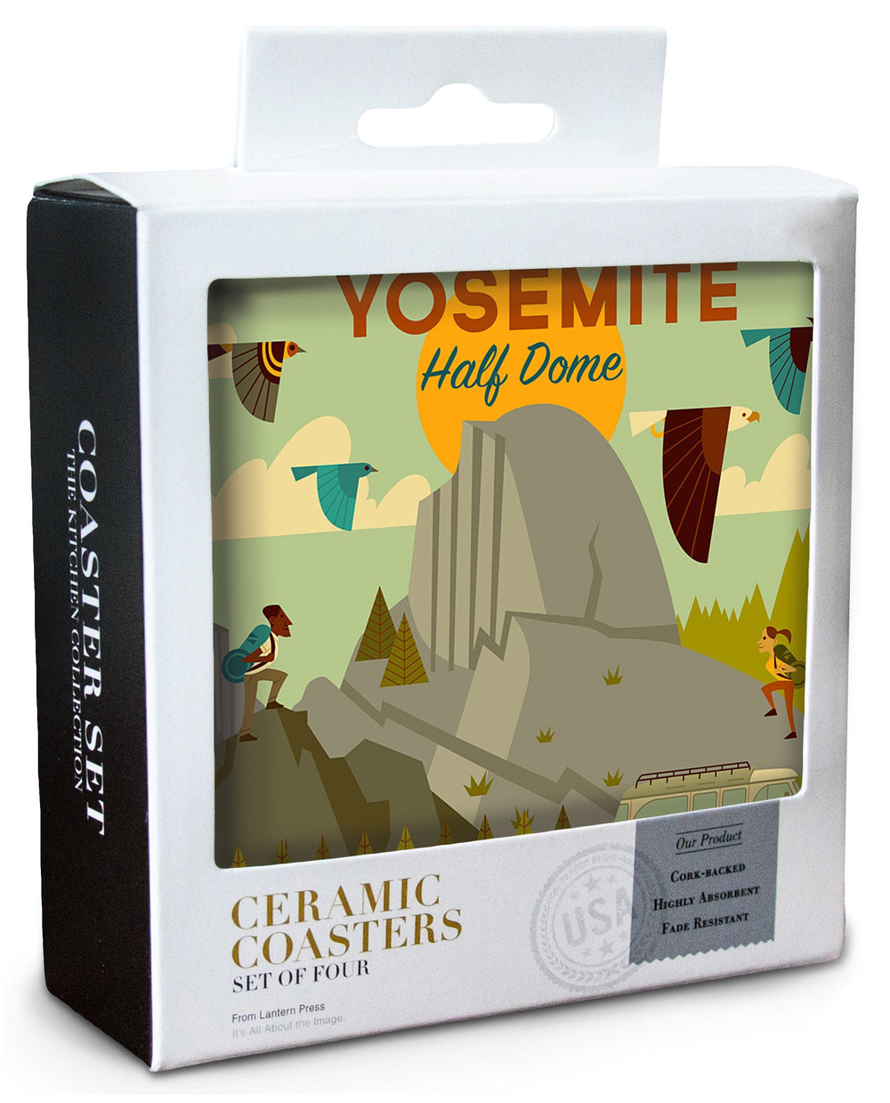Coasters (Yosemite National Park, California, Half Dome, Geometric National Park Series, Lantern Press Artwork) Lifestyle-Coaster Lantern Press 