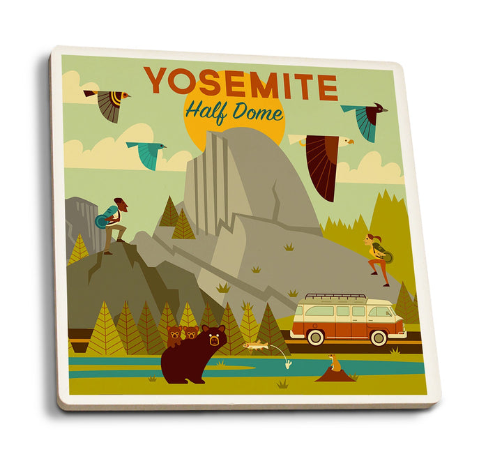 Coasters (Yosemite National Park, California, Half Dome, Geometric National Park Series, Lantern Press Artwork) Lifestyle-Coaster Lantern Press 