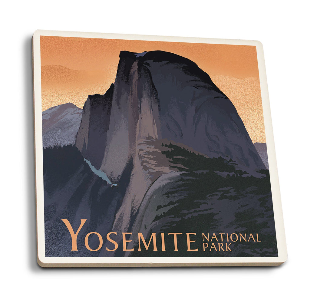 Coasters (Yosemite National Park, California, Half Dome, Orange Sky, Lithograph, Lantern Press Artwork) Lifestyle-Coaster Lantern Press 