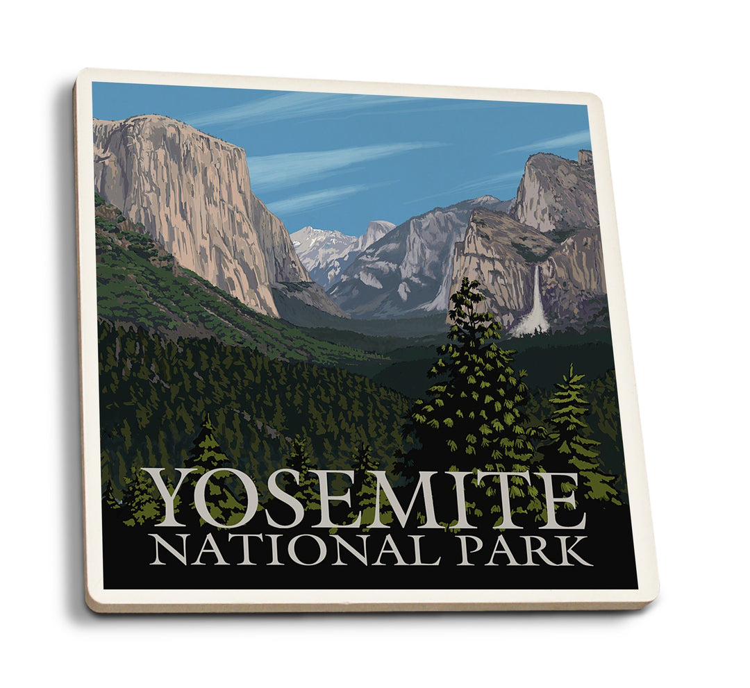 Coasters (Yosemite Valley Scene, California, Lantern Press Artwork) Lifestyle-Coaster Lantern Press 