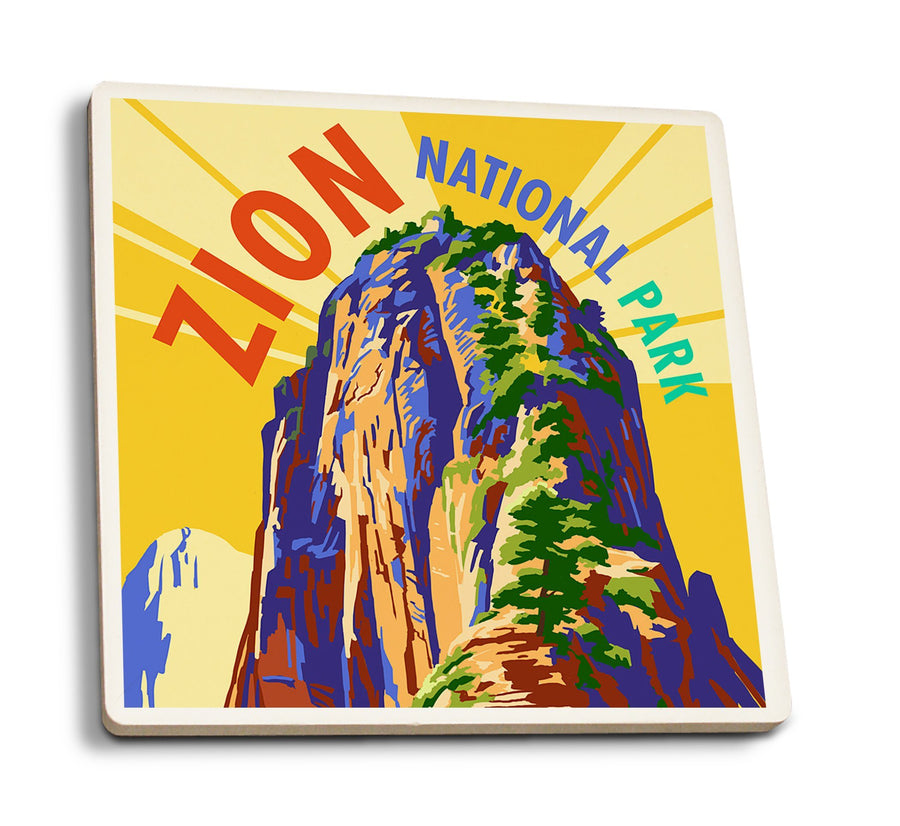 Coasters (Zion National Park, Angel's Landing Psychedelic, Lantern Press Artwork) Lifestyle-Coaster Lantern Press 