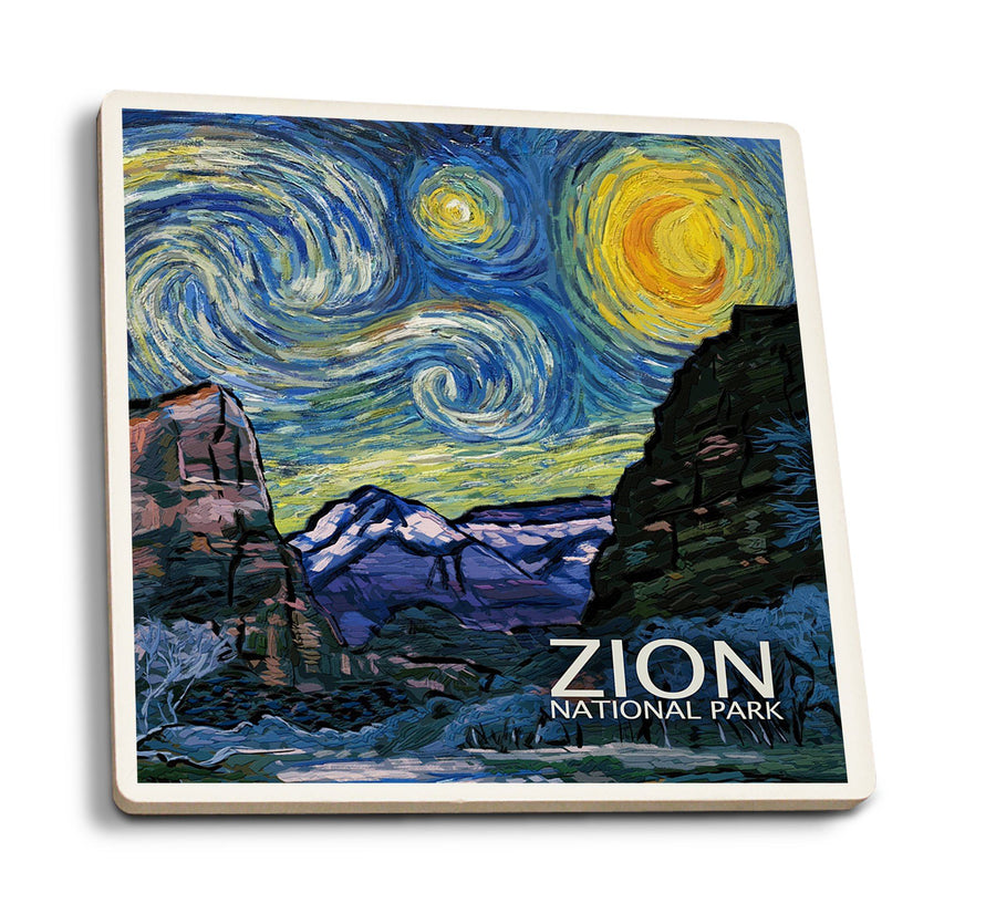 Coasters (Zion National Park, Utah, Starry Night National Park Series, Lantern Press Artwork) Lifestyle-Coaster Lantern Press 