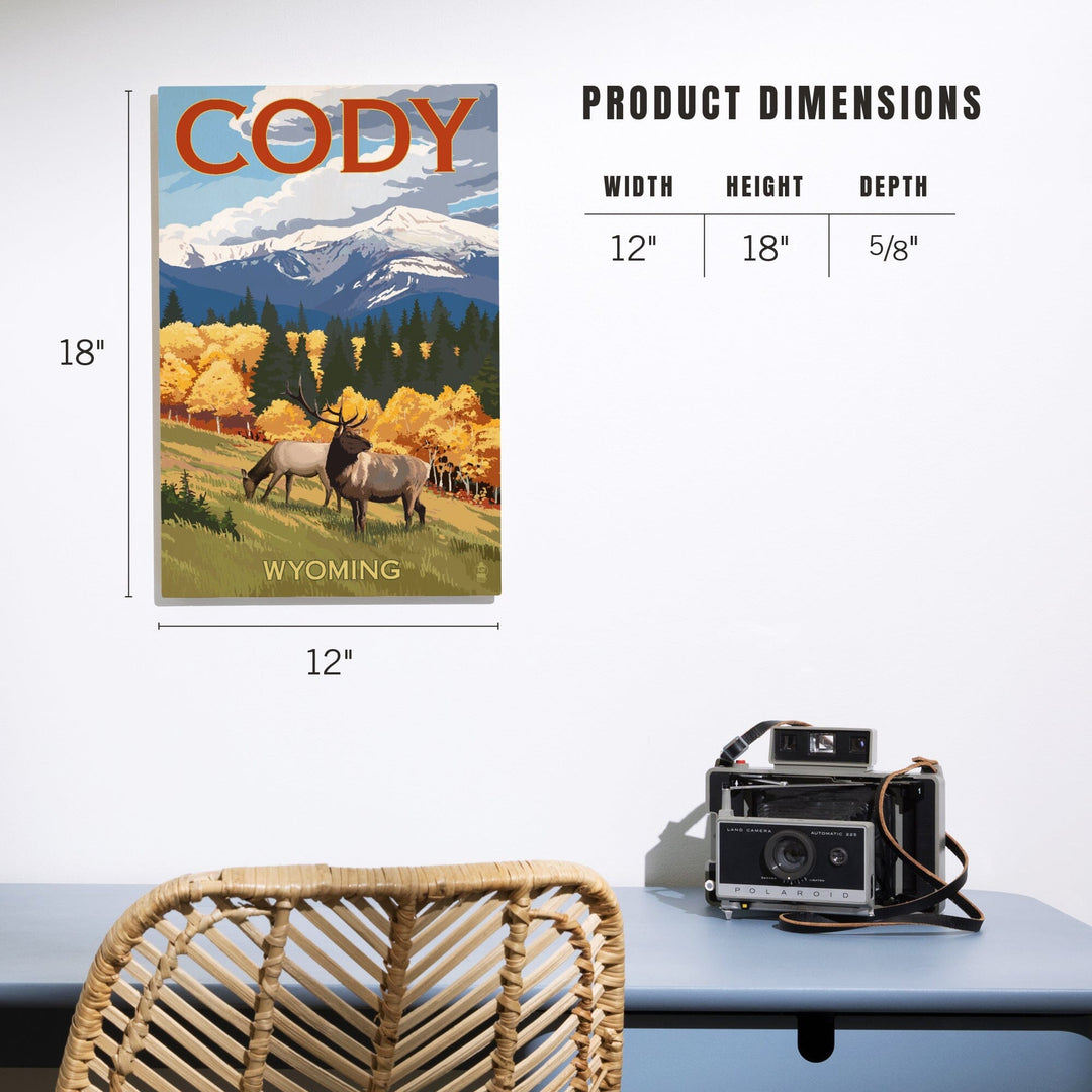 Cody, Wyoming, Elk & Mountains, Lantern Press Artwork, Wood Signs and Postcards Wood Lantern Press 
