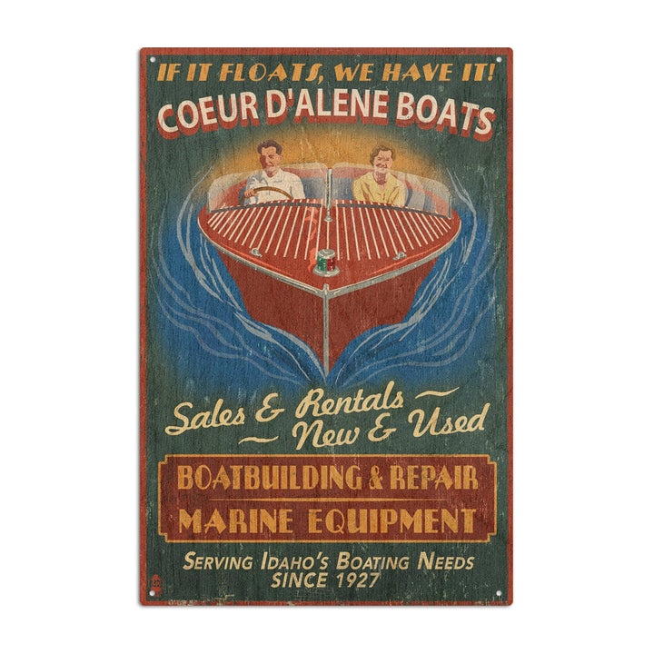 Coeur D'Alene, Idaho, Wooden Boats Vintage Sign, Lantern Press Artwork, Wood Signs and Postcards Wood Lantern Press 10 x 15 Wood Sign 