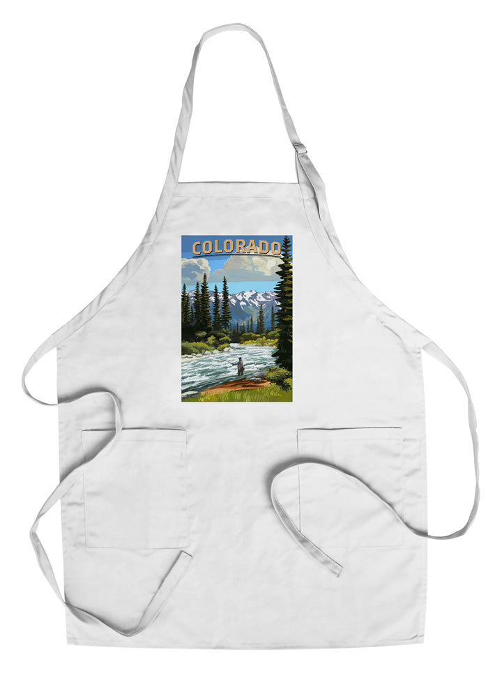 Colorado, Angler & River Rapids, Lantern Press Artwork, Towels and Aprons Kitchen Lantern Press Chef's Apron 