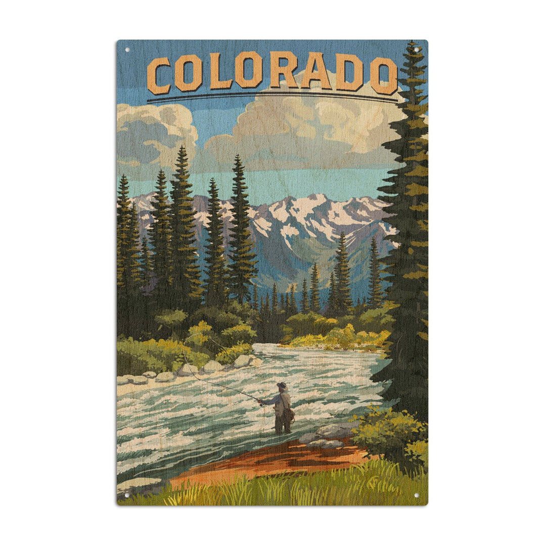 Colorado, Angler & River Rapids, Lantern Press Artwork, Wood Signs and Postcards Wood Lantern Press 10 x 15 Wood Sign 