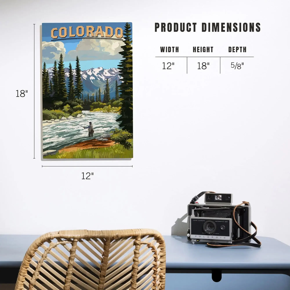 Colorado, Angler & River Rapids, Lantern Press Artwork, Wood Signs and Postcards - Lantern Press